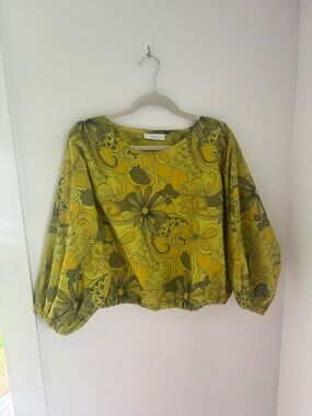 Bryn Walker Small Organic Cotton Yellow Floral Balloon Sleeve Top